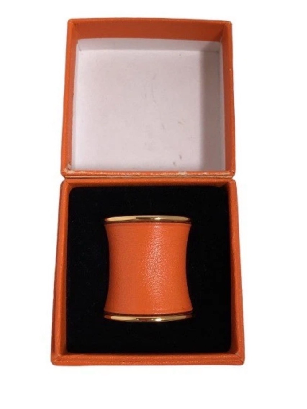 Hermès Orange Swift Leather Gold Tone Scarf Ring Made in France EUC - Picture 2 of 5